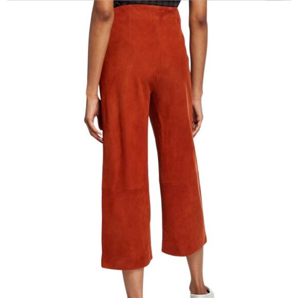 Vince Pants Size 6 Fall Culottes Suede Wide Leg Cropped in Brick Red Orange - Picture 2 of 16